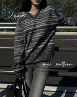 [UNISEX] Overfit mix regular V-neck long sleeve knit (5 colors)
