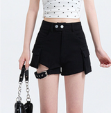 High-Street Cyber-Core Slim-Fit Biker Denim Shorts
