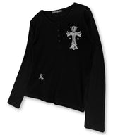 Gothic Cross Henley Neck Long Sleeve_Black