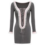 Reversible Gray Lace-Up Frill Dress