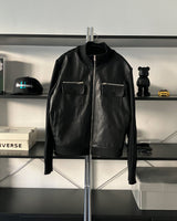 OR high neck knit leather jacket