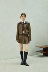 MOLLY LEATHER PLEATS SKIRT PANTS / BROWN