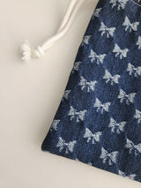 denim ribbon string pouch - deep blue M