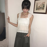 Cosh punching see-through ribbon sleeveless blouse