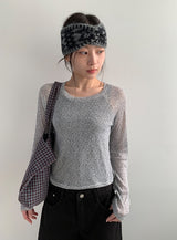 ジェキンシースルーフラワープリンティング長袖Tシャツ