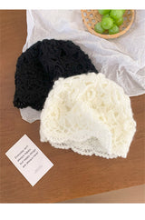 Lovely lace flower pattern handmade knit cap