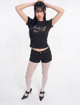 ストレッチコットンスリムショートスリーブTシャツロマンティック ブラック