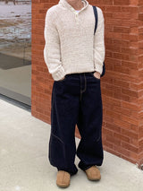  Bow henley neck hood knit