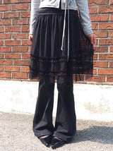 Lash See-Through Frill Mesh Banding Midi Skirt