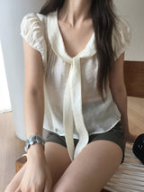 Olive tie blouse