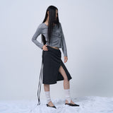 LAYERABLE BUTTON WRAP SKIRT (MELANGE CHARCOAL)