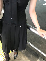 Monday Office Ball Stud Pleated Midi Skirt