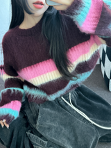 STRIPE CROPPED ANGORA KNIT 🩷🤎🩵🩶2COLOR