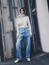 Unbalanced Stitch Turtleneck Tee Light Grey