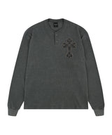 Cross Waffle Henley Neck Long Sleeve - Charcoal