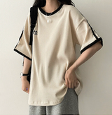 タニエンブロイダリーパターンワッフルトラックボクシーフィット半袖Tシャツ