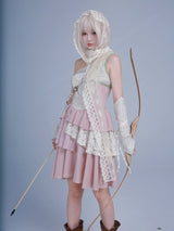 ROSE ISLAND The girl guarding the island, a dress made with irregular fabric patches, fairycore