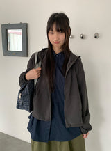 [unisex] コパットチェックフードウインドブレーカージャンパー
