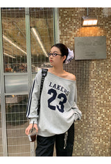 Number off-shoulder loose fit sweatshirt