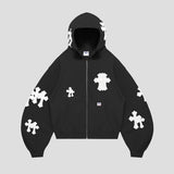 WHITE CROSS ZIP HOODIE