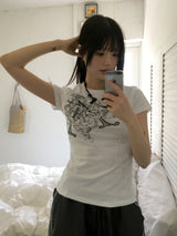 Doodle tattoo printing slim short sleeve t-shirt