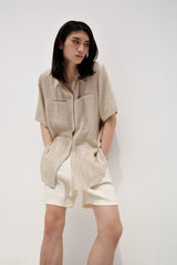 Cotton blend tweed shorts, Cream