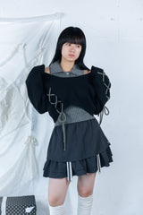 laceup ribbon knitset(black)