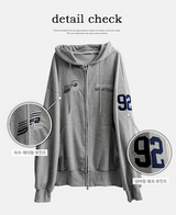 Moco Number Patch Embroidery Overfit Two Way Hooded Zip-Up