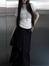 mock neck shirring short sleeve (3color)