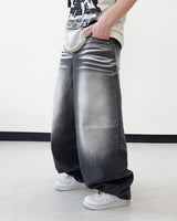 Sand Washing Wide Balloon Denim Pants