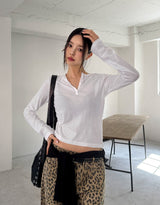Koi Basic Button Henley Neck Long Sleeve