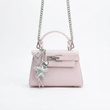 Pink Star Detail Mini Kelly Bag Top Handle Crossbody Shoulder Bag
