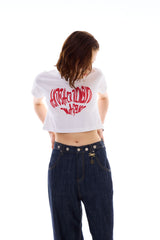 ハートスローガンクロップTシャツ / レッド