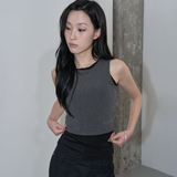 BACK OPEN BUTTON LAYERED TOP (CHARCOAL)