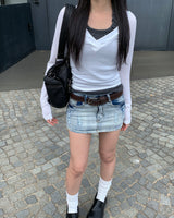Micro low denim skirt