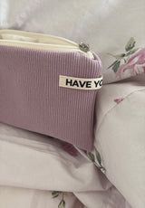 Ribbed flat pouch - pale pink , M size