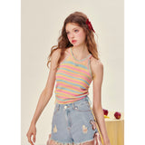 [Girly Fancy Club] Rainbow shoulder-slashing neck blouse