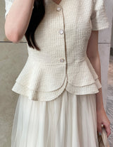 Hene V-neck Bokashi Peplum Jacket Blouse