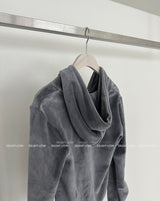 Velvet Shirring Hood Zip-Up