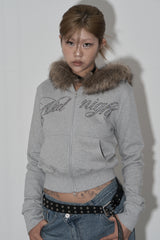 crop hair zip up (grey)