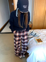 Cotton Check Casual Wide Pants