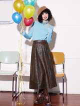 Printed leather A-line skirt