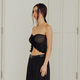 Flower Ruffle knit Top (BLACK)