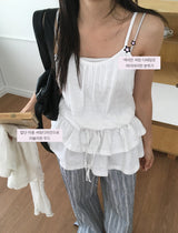 Veronica Hem Frill Tiered String Sleeveless Blouse (2 colors)