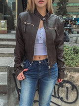 Oul vintage washing biker leather jacket