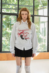 CHARLOTTE CAT RIBBON SWEATSHIRT / WHITE-MELANGE