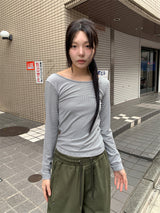 ピンストライプワイドネック長袖(3C)