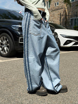 [Unisex] Max reverse track wide denim pants 