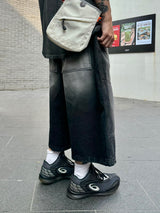 Cutting line vintage washing denim bermuda pants 2C