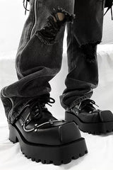 Black Leather Chunky Derby Shoes